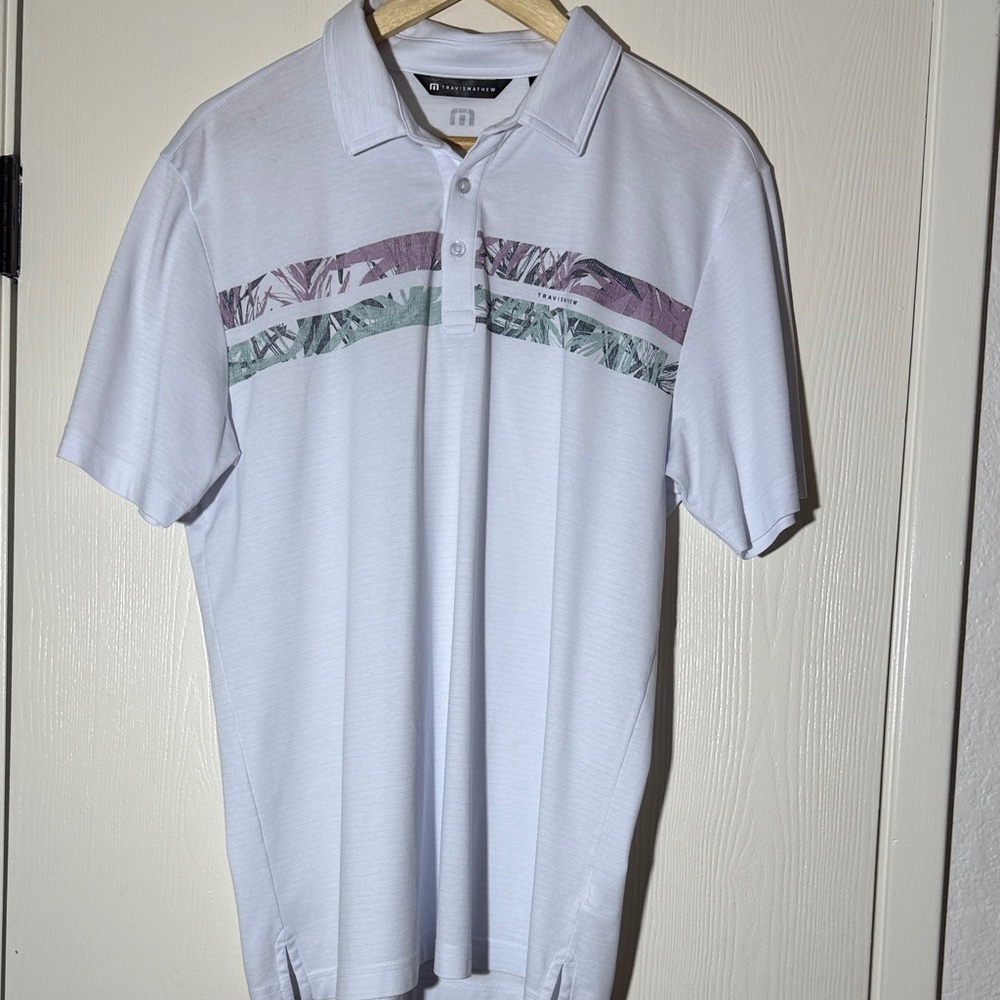 Travis Mathew White Polo with Tropical Accents size Large